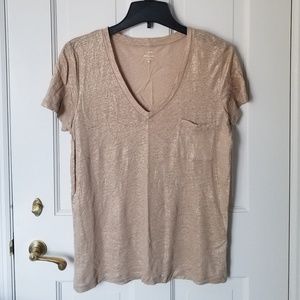 Linen V-neck pocket T-shirt